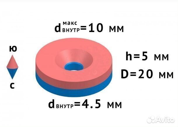 Магнит неодимовый 20х5 с зенковкой