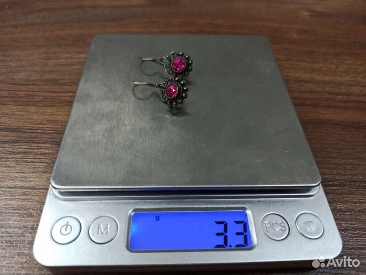 Советские Серьги Мельхиор Красные Камни Стёкла