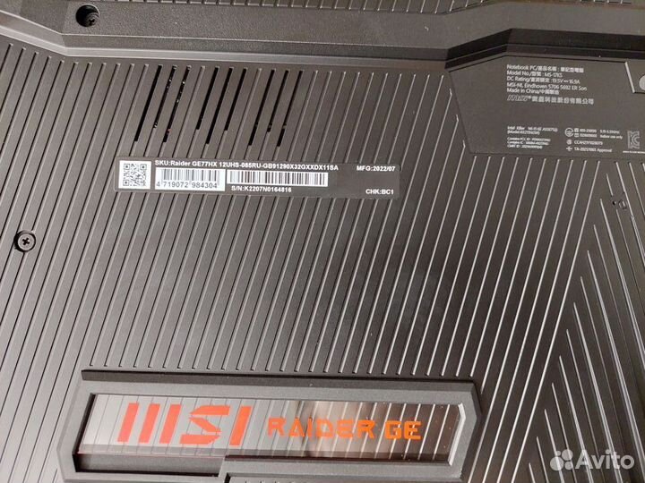 MSI Raider 17.3 240Гц i9-12900HX RTX3080Ti 32Гб2Tb