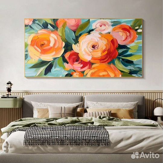 Картина маслом для гостиной Оранжевые цветы