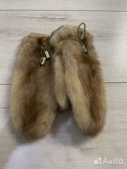 Варежки из норки и замши
