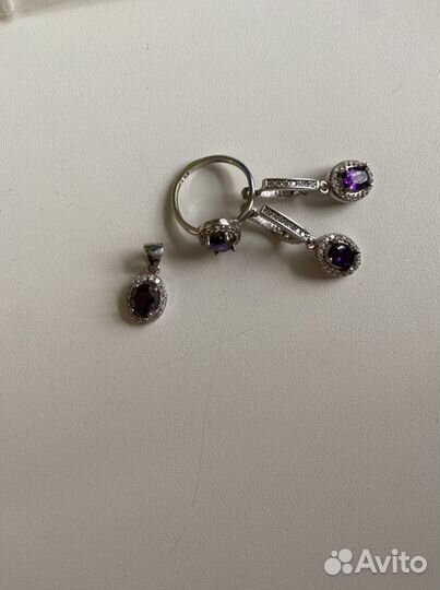 Набор с аметистом: подвеска, серьги и кольцо