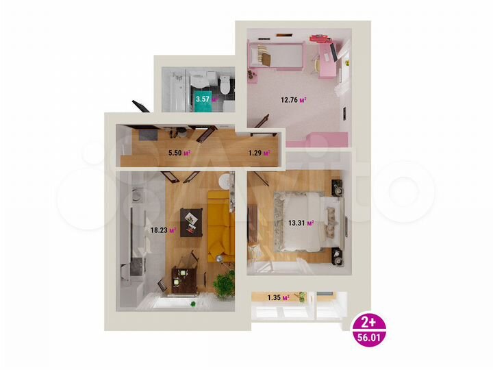 2-к. квартира, 56 м², 4/8 эт.