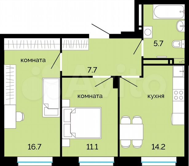 2-к. квартира, 55,4 м², 17/25 эт.