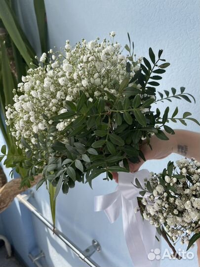 Букет из белой гипсофилы, свадебный букет