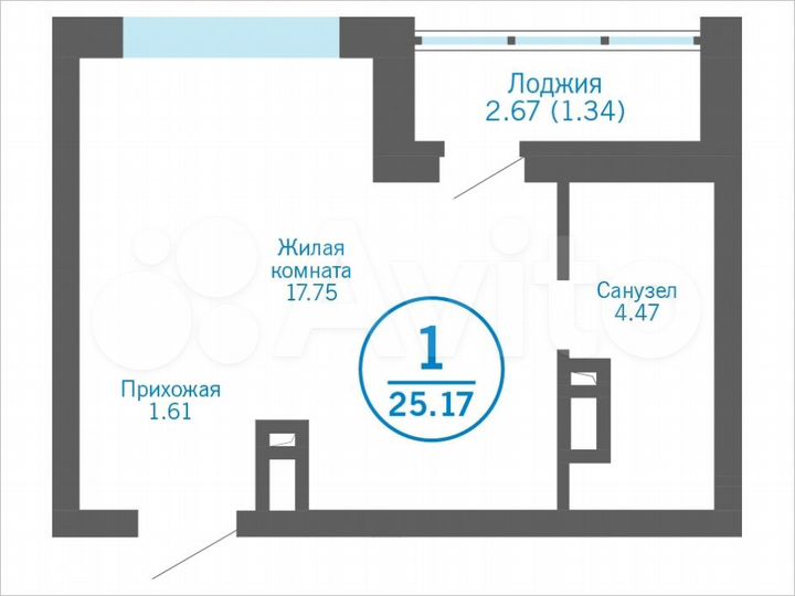 Квартира-студия, 25,2 м², 7/17 эт.