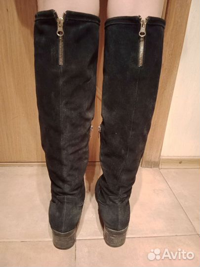 Зимние сапоги из натуральной замши.Высокие