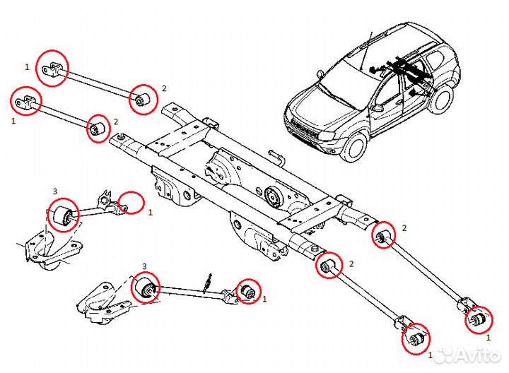 Комплект задних сайлентблоков на Рено Дастер 4x4