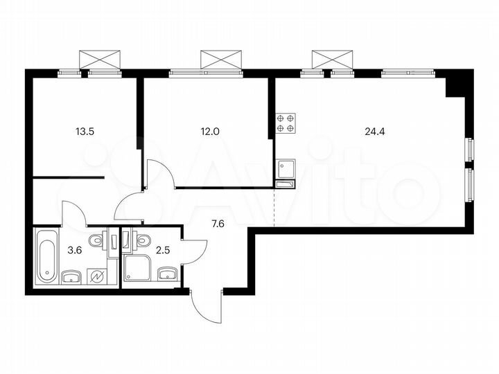 2-к. квартира, 63,6 м², 2/33 эт.