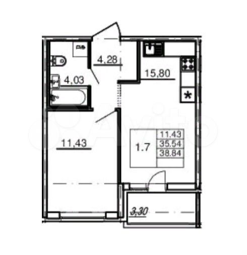1-к. квартира, 38,8 м², 4/15 эт.