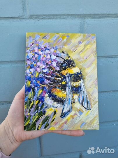 Шмель картина маслом миниатюра на холсте