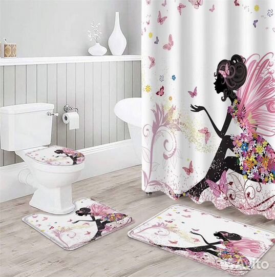 Набор ковриков и штора для ванной и туалета