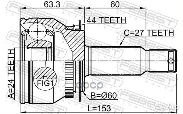 ШРУС KIA cerato I 04-09 нар. 2210-CER15A44 Febest