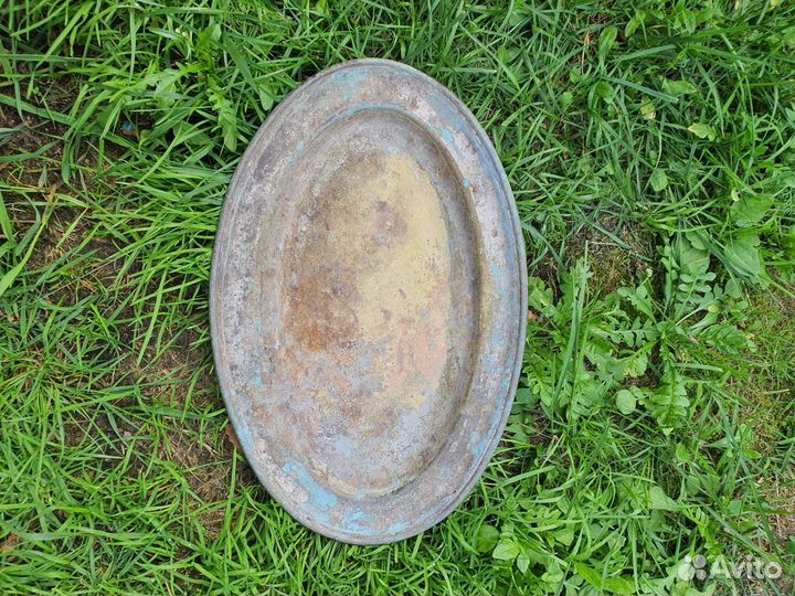 Блюдо тарелка овальное медное бронзовое старинное