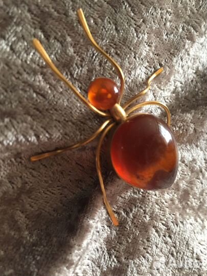Брошь паук, муравей янтарь винтаж СССР, б/у