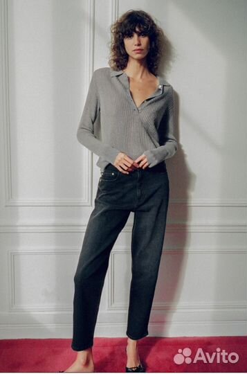 Свитер в рубчик с воротником поло Zara