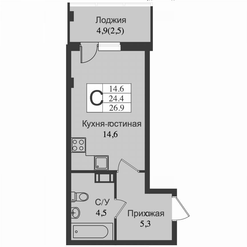 Квартира-студия, 29,4 м², 12/15 эт.