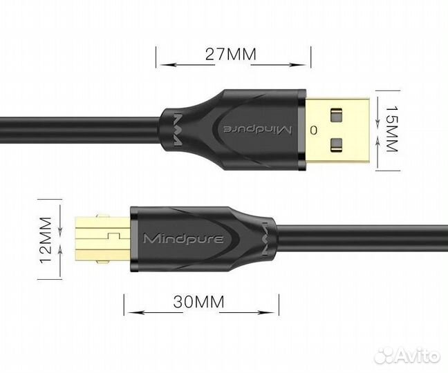 USB Кабель 2.0 A/M - B/M Golden Mindpure 3м