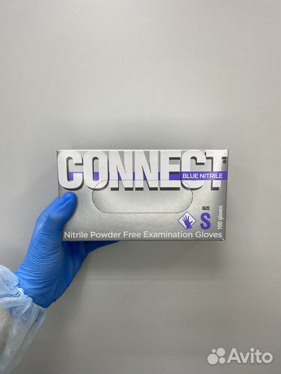 Перчатки нитриловые голубые