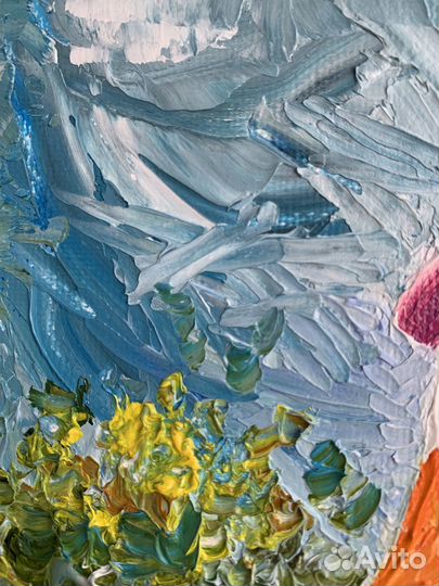 Картина маслом Утка с цветочком