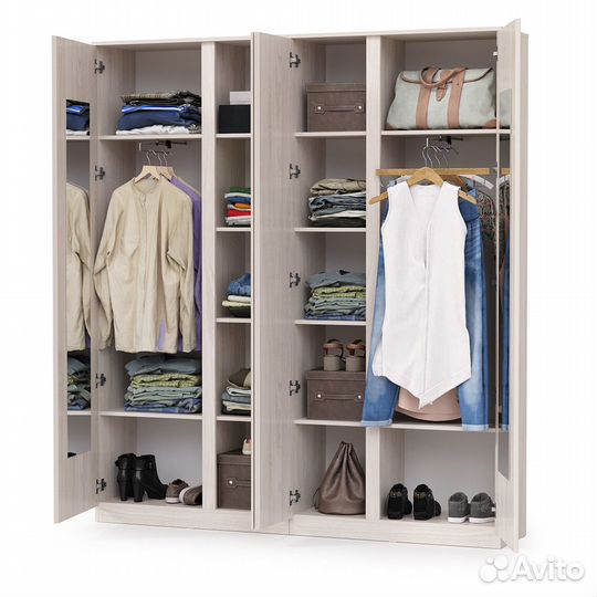 Два Шкафа комбинированных для одежды с зеркалами внутри на створке Ника, цвет ясень анкор светлый, ш