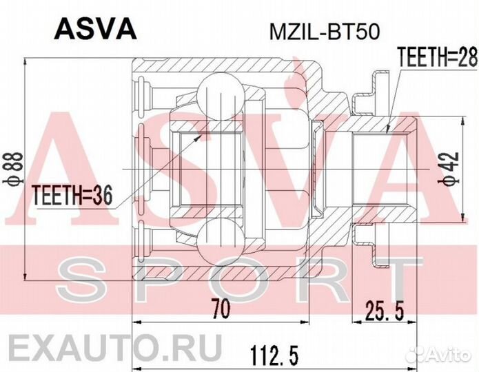 Шрус внутренний левый 36x42x28