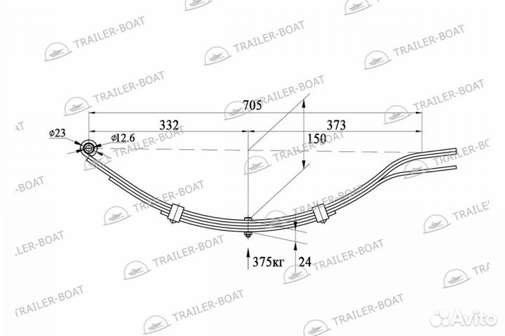 Рессора для прицепа 4 листовая, 375 кг, 55321