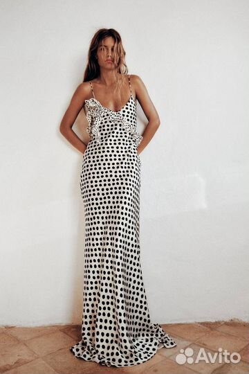 Платье в горох атласное Zara (XS,М)