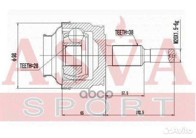 Шрус наружный задний 28x63,4x38 vwrtg1 asva