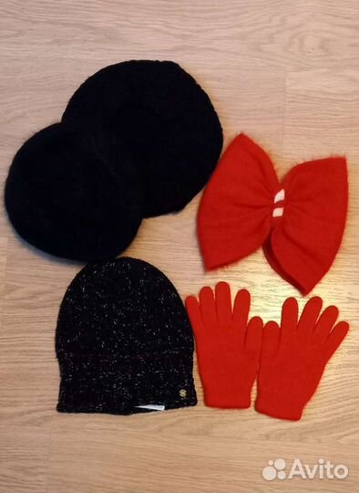 Вязаные: повязка+ перчатки, береты, шапка, манишка