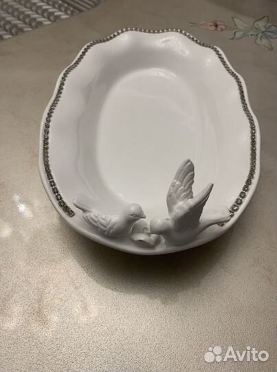 Блюдо большое овальное голуби