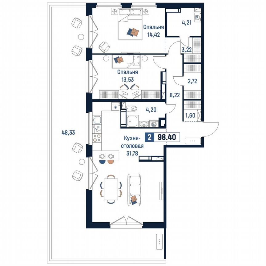 2-к. квартира, 98,4 м², 18/18 эт.