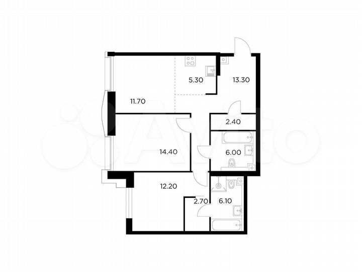 3-к. квартира, 73,9 м², 11/33 эт.