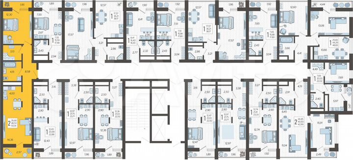 2-к. квартира, 51 м², 13/19 эт.
