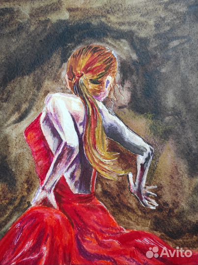 Картина акварелью Алый танец страсти