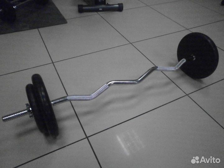 Штанга W образный гриф, диски по 10 и 5 кг