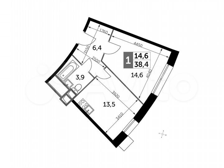 1-к. апартаменты, 38,3 м², 8/22 эт.