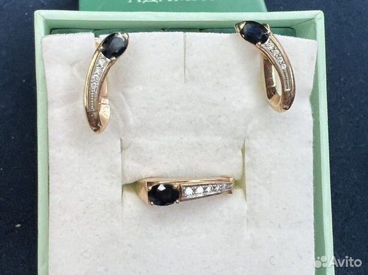 Серьги и кольцо с сапфирами и бриллиантами