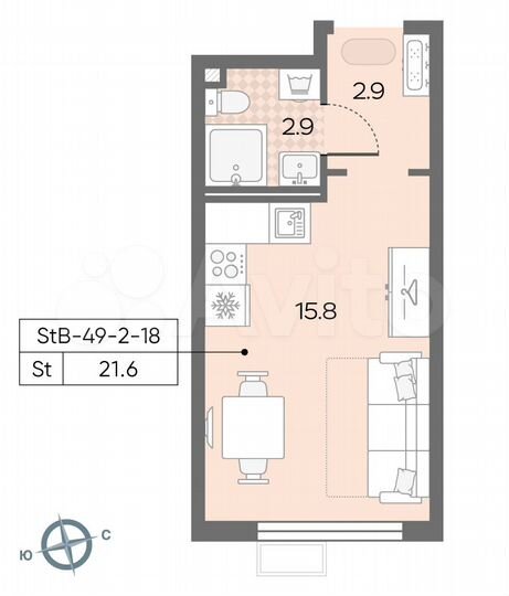 Квартира-студия, 21,6 м², 18/24 эт.