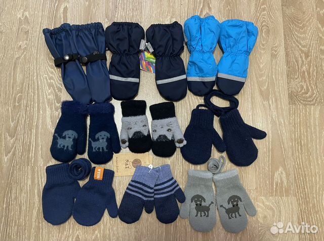 Демисезонные шапки варежки для мальчика 0-3 года