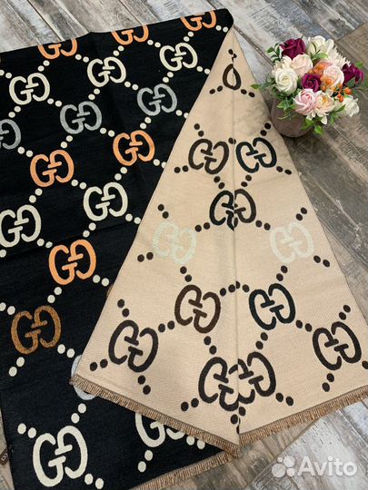 Палантин кашемировый Gucci черный двухсторонний