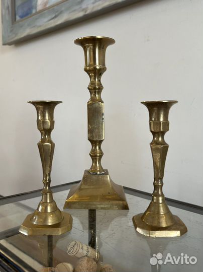 Картина антикварная масло, подсвечник латунь