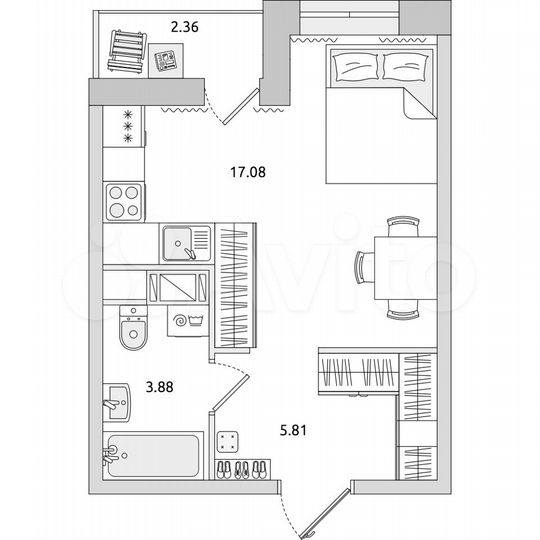 Квартира-студия, 29,1 м², 4/17 эт.