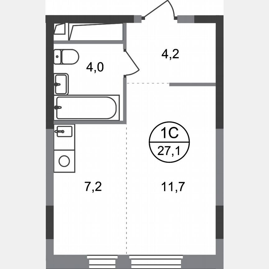 Квартира-студия, 27,1 м², 11/17 эт.
