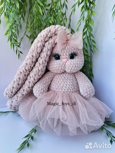 Вязаные игрушки Зайка именная с метрикой