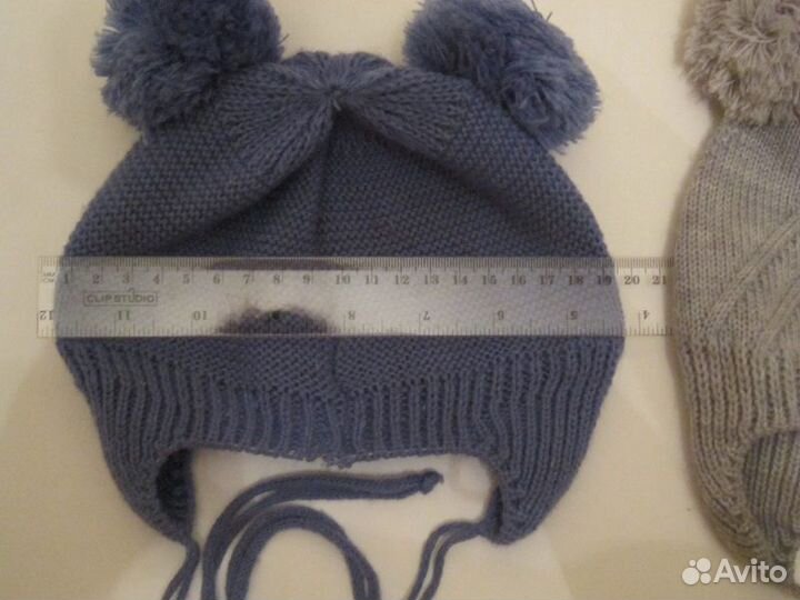 Шерстяные шапочки с помпонами, 2 шт