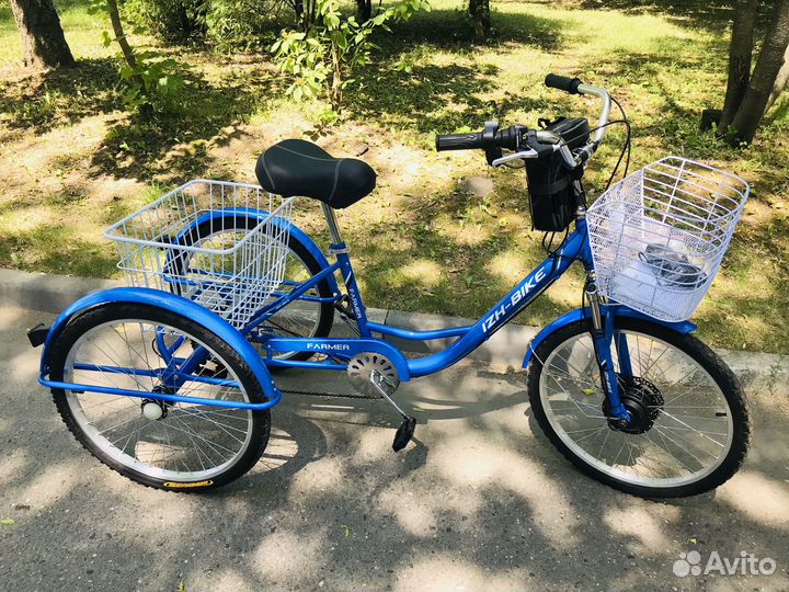 Электровелосипед трехколесный взрослый с корзиной