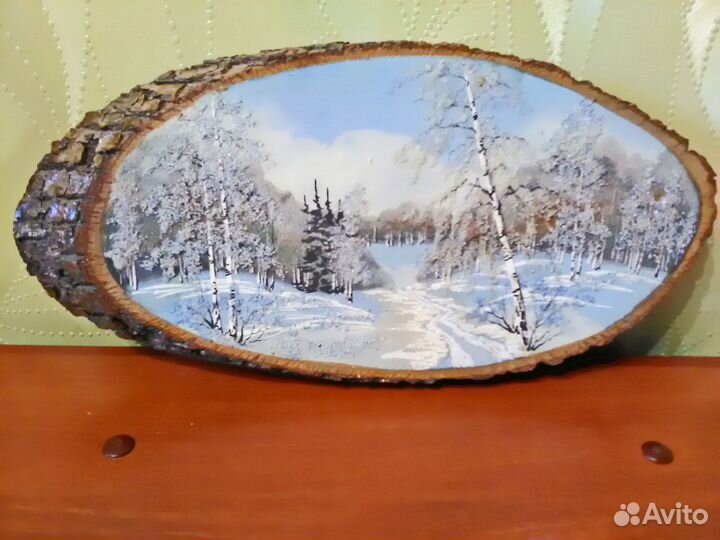 Картина на срезе дерева