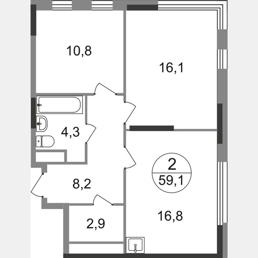 2-к. квартира, 59,1 м², 14/17 эт.