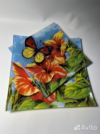 Набор квадратный тарелок стекло 2 шт